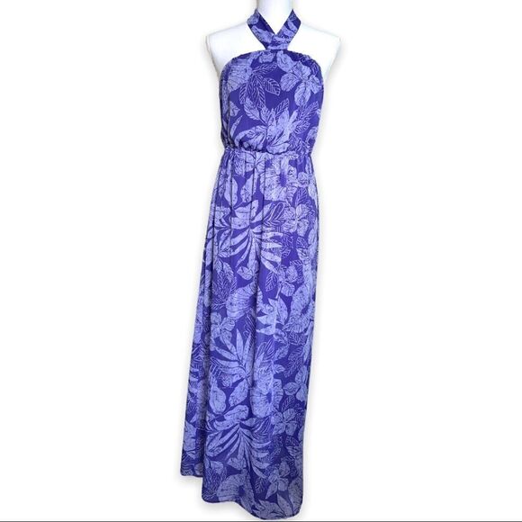 Sabine Purple Tropical Maxi Dress L | Y2K Resort Vacay Beach Boho Chic - Picture 3 of 10